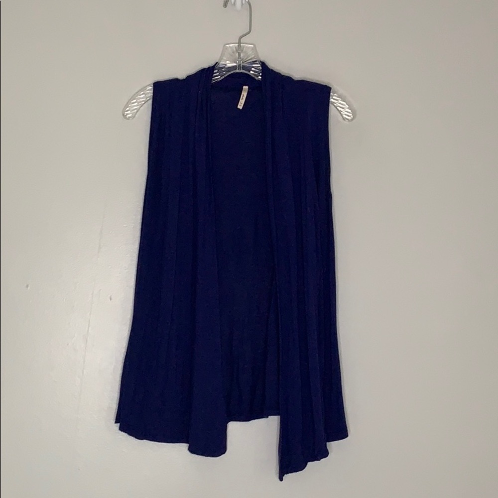 Open front stretch royal blue long casual vest Small